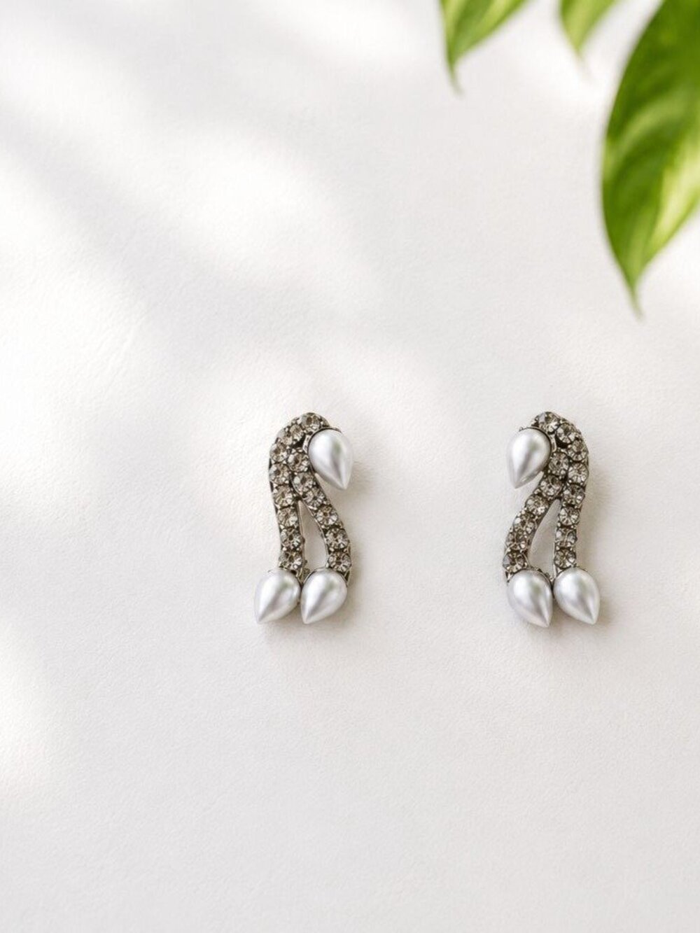 Vintage Rhinestone & Faux Pearl Drop Earrings With Elegant Swirl Design